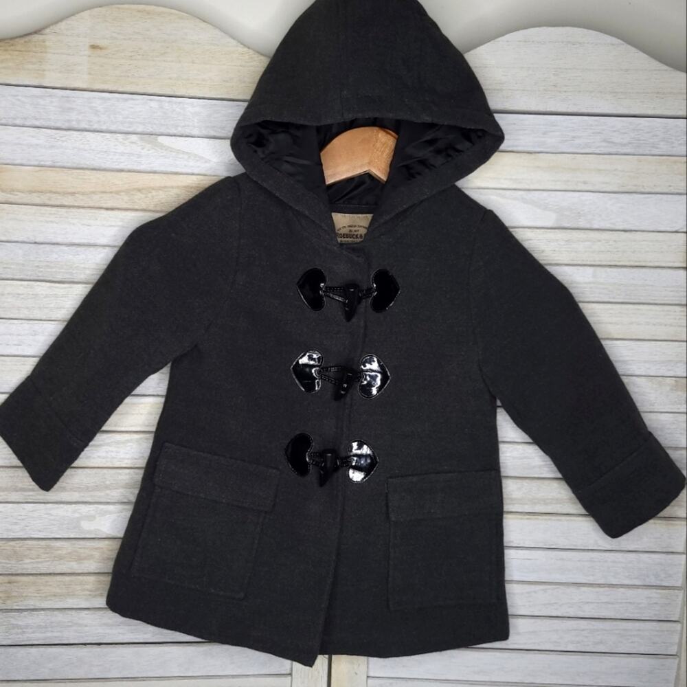 💛3/$15 4T Girls Faux Wool Gray PeaCoat Nice Cute Cozy Button Closure Long Coat 4